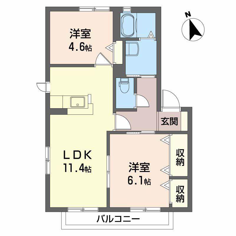 サニーコート A棟(2LDK/2階)の間取り写真