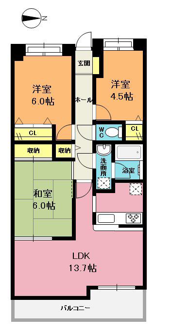 アゼリアシティ上尾 参番館(3LDK/11階)の間取り写真