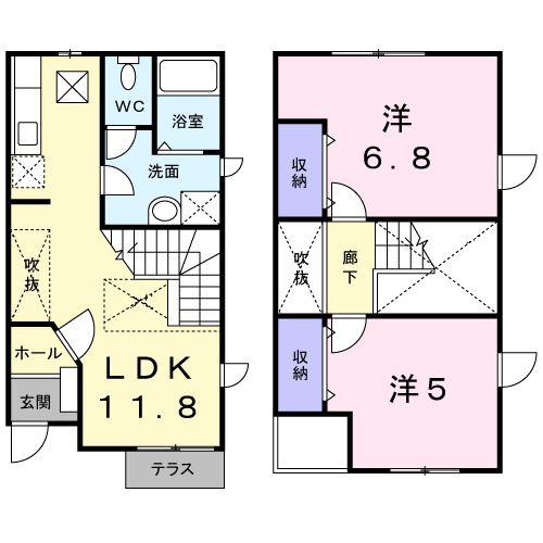 ミレニアムI(2LDK/1階)の間取り写真