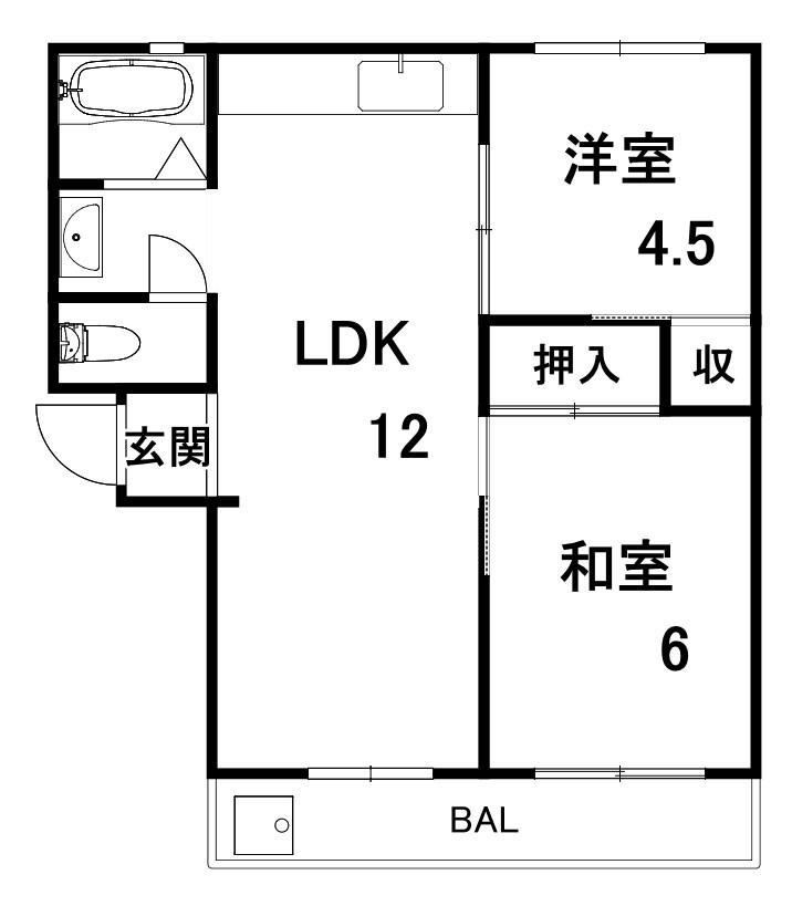 上高丸厚生年金 2号棟(2LDK/2階)の間取り写真