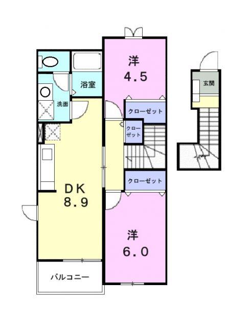 ビルゴ・レオーネC棟(2DK/2階)の間取り写真