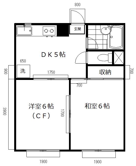 メイコンフォート(2DK/2階)の間取り写真
