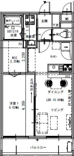 PRAIA GUJIN(1LDK/1階)の間取り写真