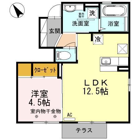 LALA高尾南(1LDK/1階)の間取り写真