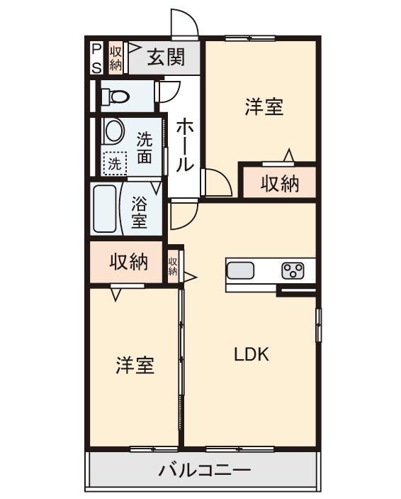 サウス・SIDEI(2LDK/1階)の間取り写真