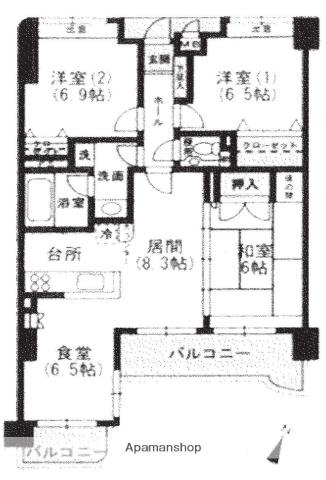 東峰マンションダーリング友泉亭(3LDK/2階)の間取り写真