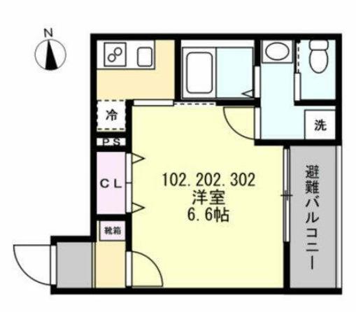 ベイルームリサータ大和(1K/2階)の間取り写真