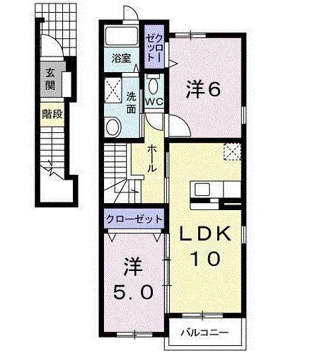 ラフルール(2LDK/2階)の間取り写真