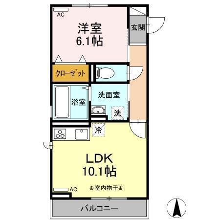 コモンリード華孝 山王(1LDK/1階)の間取り写真