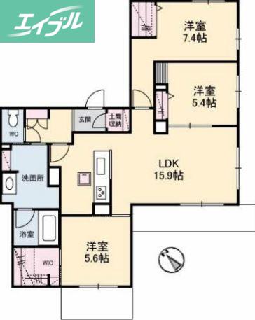 トゥモローランド(3LDK/1階)の間取り写真