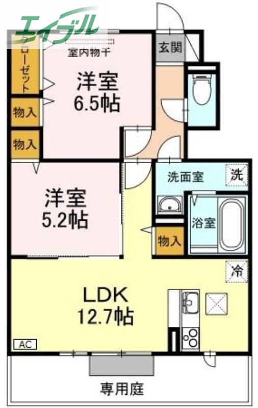 ブランシュール(2LDK/1階)の間取り写真