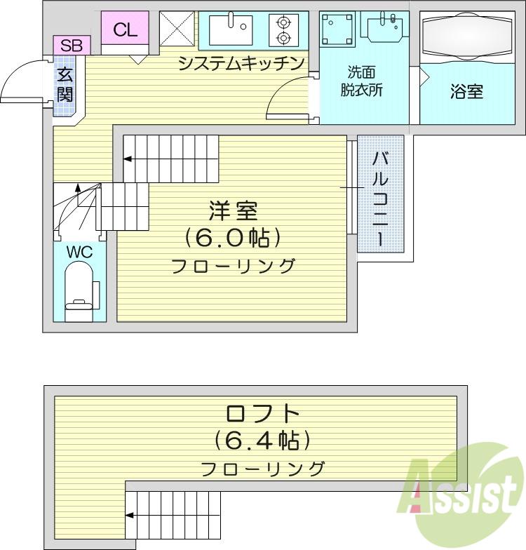 フォルテ長町(ワンルーム/2階)の間取り写真