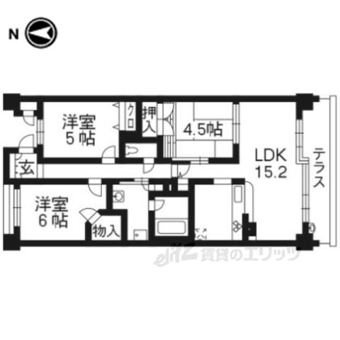 プレサンス京都一乗寺102(3LDK/1階)の間取り写真