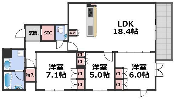 ブランシエスタ上本町(3LDK/10階)の間取り写真