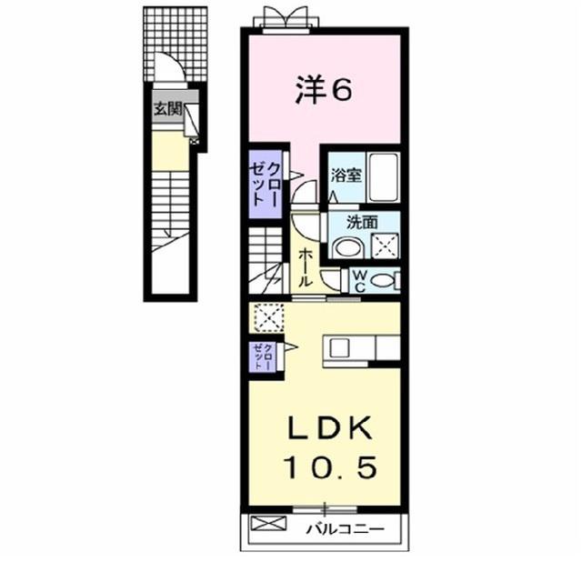 ガーデンハウス朝日山F(1LDK/2階)の間取り写真