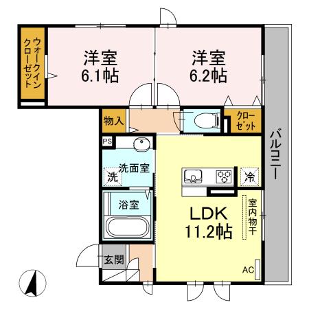 セジュール本荘(2LDK/2階)の間取り写真