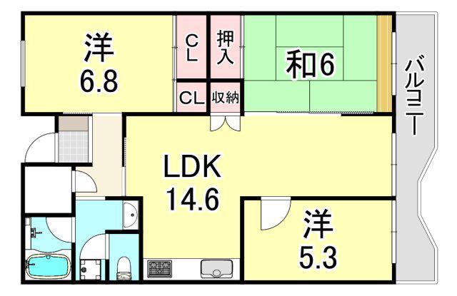 UR武庫川 28号棟(3LDK/11階)の間取り写真