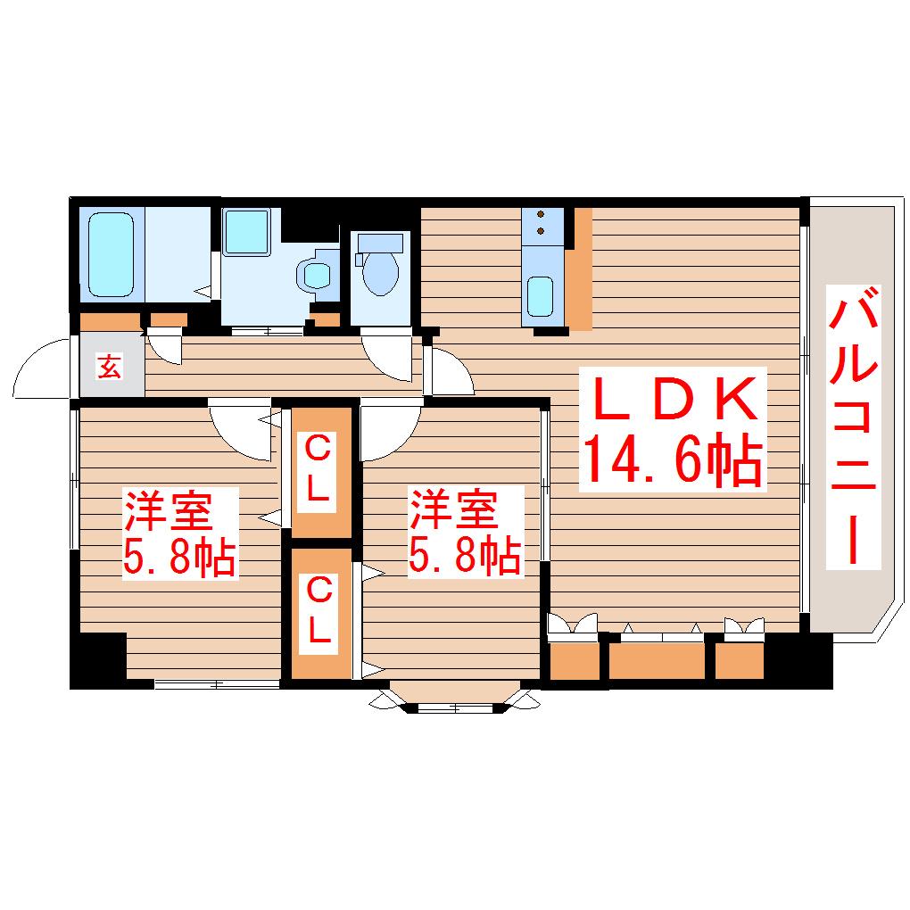ロータス仙台中央(2LDK/8階)の間取り写真
