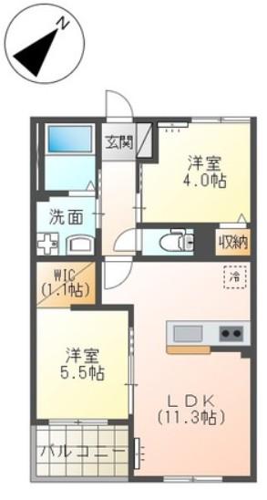 エスポワール ESPOIR(2LDK/2階)の間取り写真