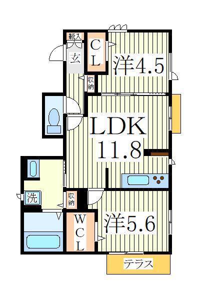 リベラーレ(2LDK/1階)の間取り写真