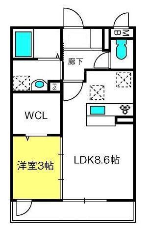 プレシャスガーネット(1LDK/1階)の間取り写真