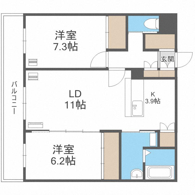 カトレア本通11(2LDK/3階)の間取り写真
