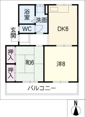 ボーヌング木田(2DK/1階)の間取り写真