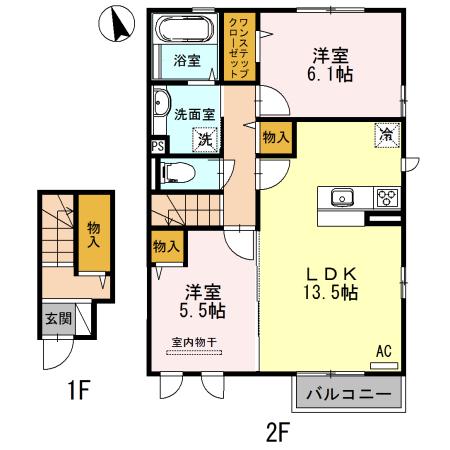 メルベーユ 三丘(1LDK/2階)の間取り写真