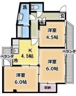 武蔵ビル(3K/5階)の間取り写真