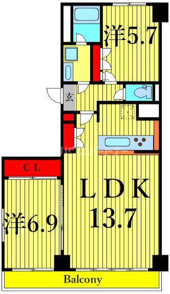 ハイフラットワン(2LDK/5階)の間取り写真