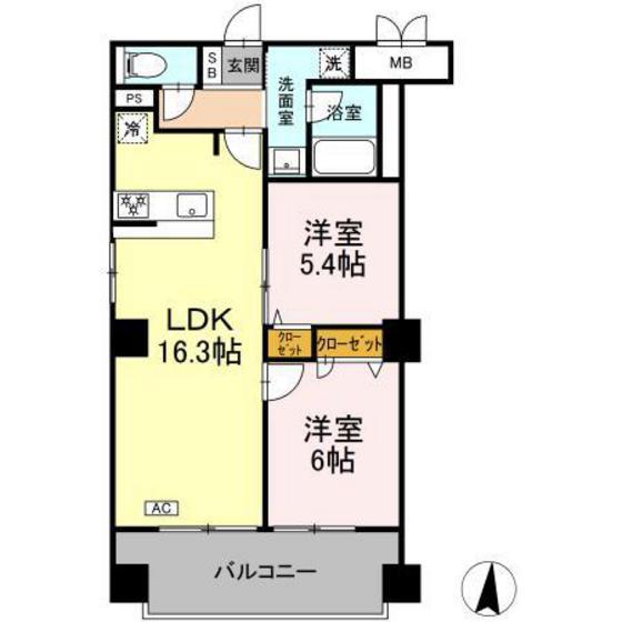 グリーン ノブル K(2LDK/2階)の間取り写真