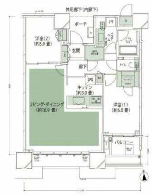 ドゥ・トゥール イースト棟(2SLDK/34階)の間取り写真