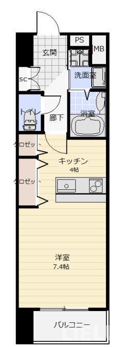 アークデュオ仙台苦竹(1K/2階)の間取り写真