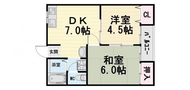 カイザ20(2DK/1階)の間取り写真