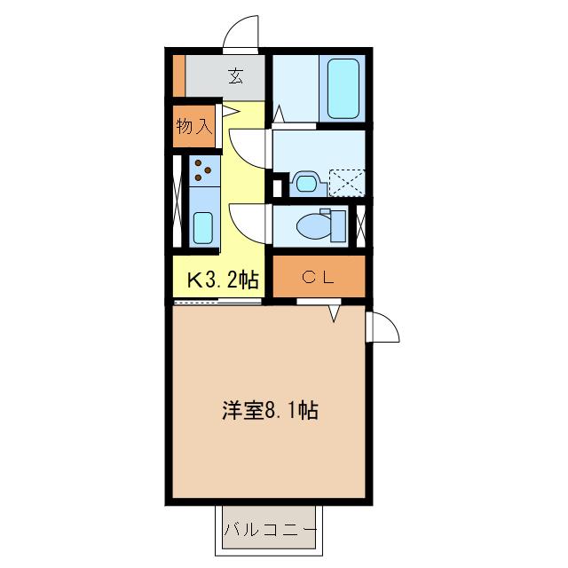 ラルーチェ上浜(1K/1階)の間取り写真
