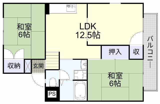 シャルムナガイA棟(2LDK/2階)の間取り写真