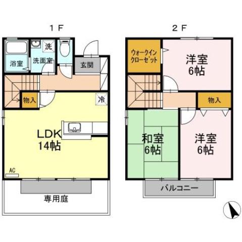 COURT皆賀(3LDK/1階)の間取り写真