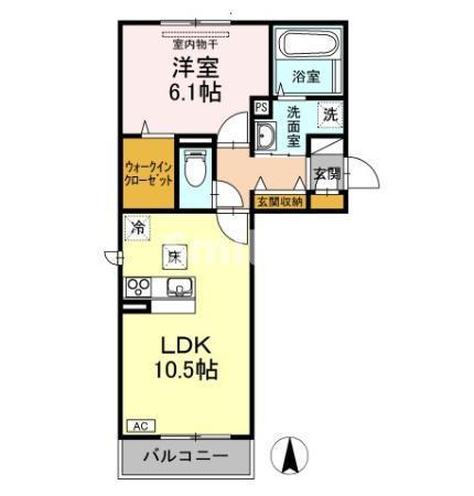 プルミエB棟(1LDK/1階)の間取り写真