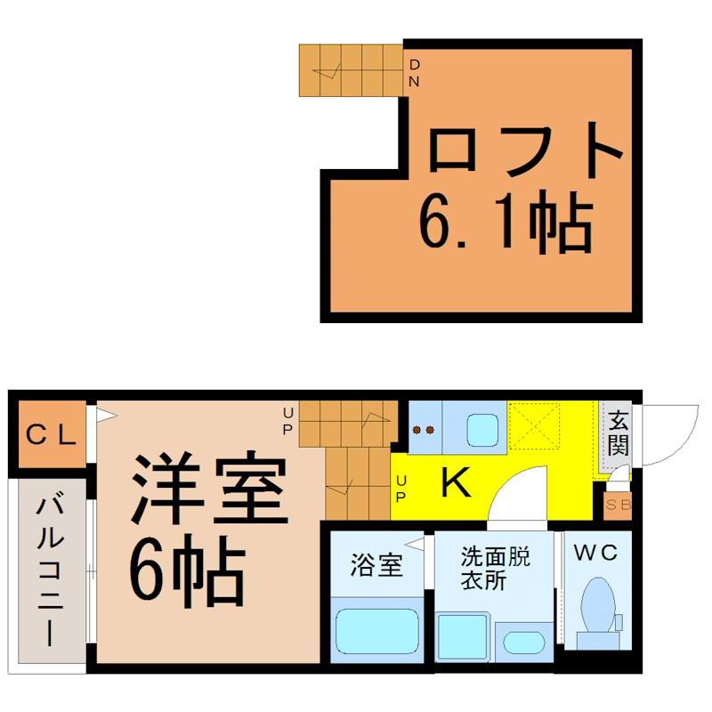 ラファージュ東海通(1SK/2階)の間取り写真