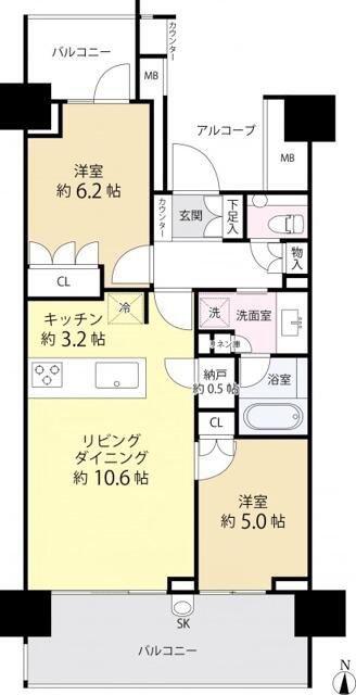 グランドメゾン神楽坂(2LDK/10階)の間取り写真