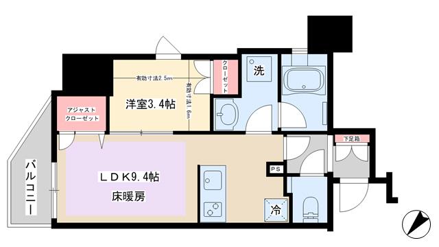 インプレストコア武蔵小山(1LDK/13階)の間取り写真