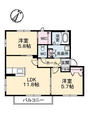 ヴェルデ八木(2LDK/2階)の間取り写真
