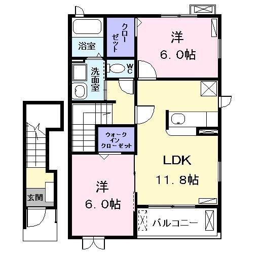サニーレジデンスI(2LDK/2階)の間取り写真
