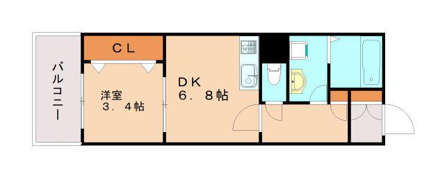 レゾナンス西宮北口(1DK/4階)の間取り写真