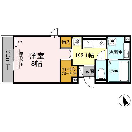 グランドゥール八乙女駅前 II(1K/2階)の間取り写真