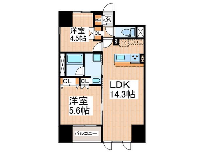 ラフィネスサマン(2LDK/5階)の間取り写真