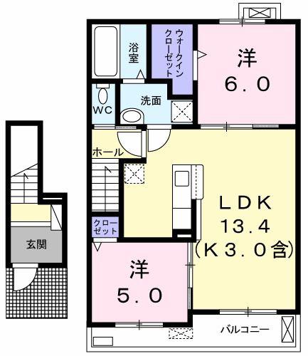 ジェルメ・ブリーズI(2LDK/2階)の間取り写真