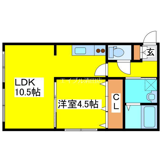 CHOU CHOU大曲II(1LDK/2階)の間取り写真