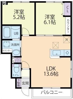 DOUX MAISON(2LDK/1階)の間取り写真