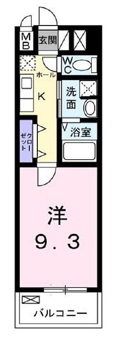 グランコリーヌ・K(1K/4階)の間取り写真